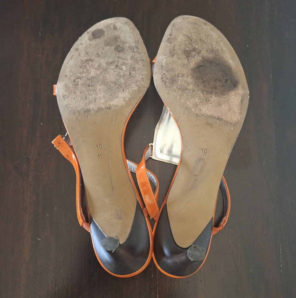 DONALD J PLINER Couture Orange Patent Leather Open Toe T Strap Slide - Size 10 - Picture 4 of 9